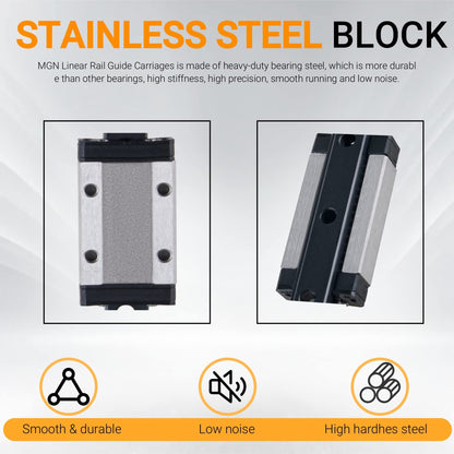 CNCYEAH 2 pieces MGN12H 250mm Miniature Linear Rail Guide with MGN12H Stainless Steel Carriage Block, Linear Guide Rail for 3D Printers and CNC (MGN12 H-Type)