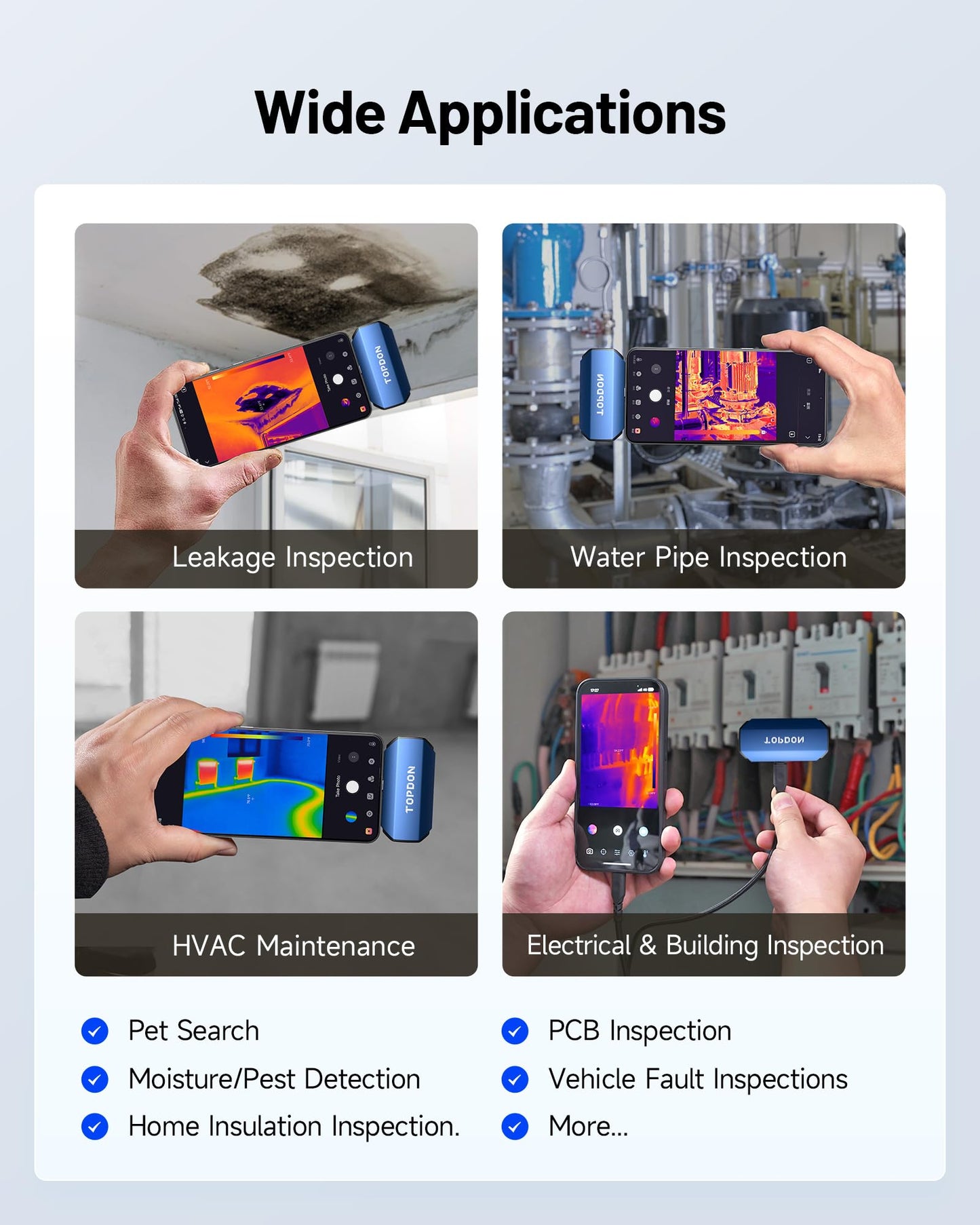 TOPDON Thermal Camera for Android TC001-A, High resolution 512x384 with TISR, 256x192 IR resolution, Temperature range: -20°C to +550°C, for smartphones and tablets.