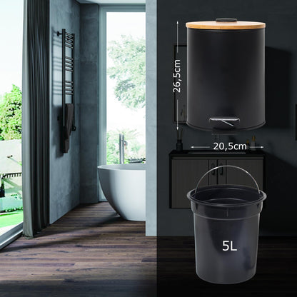 GREELUE 5L Metal Cosmetic Bin, Bathroom Trash Can with Lid, Trash Can for Bathroom with Soft Close (Black 5L)