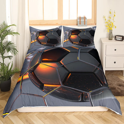 Loussiesd kids' bedding set soccer print duvet cover set black grey 2pc 135x200cm microfiber bedding for boys teens soccer sports theme with 1 pillowcase zipper