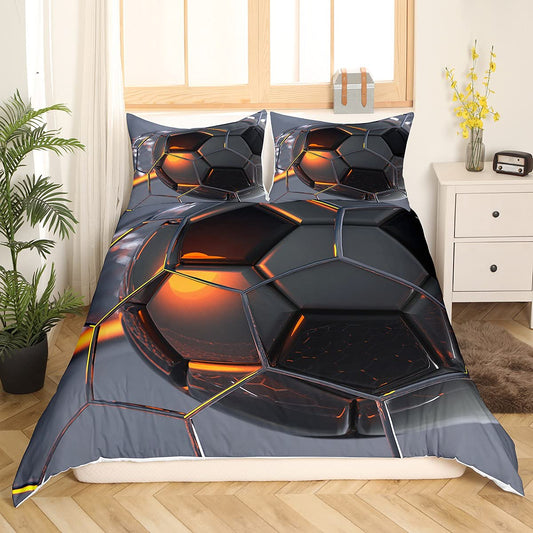 Loussiesd kids' bedding set soccer print duvet cover set black grey 2pc 135x200cm microfiber bedding for boys teens soccer sports theme with 1 pillowcase zipper