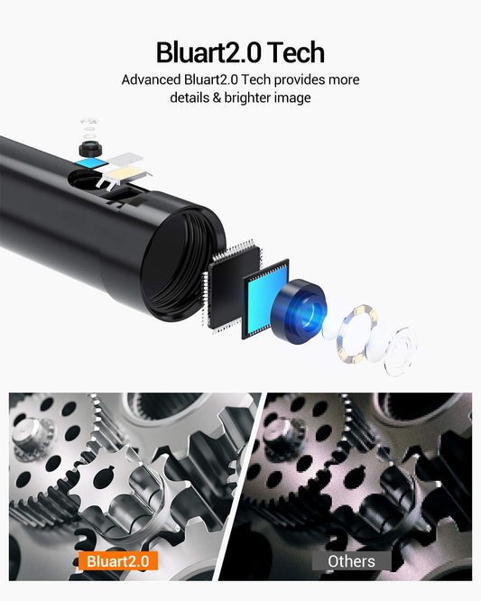 DEPSTECH Dual Lens 1080P Endoscope Camera with Light, Endoscope with 4.5-inch IPS screen, HD Inspection Camera with 6 adjustable LED lights, 3500mAh battery, 32GB TF card, carrying case, Pipe Camera (5M)
