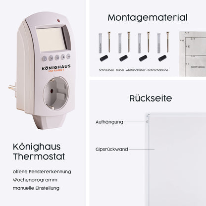 Infrared heater - autumn motifs - TÜV SÜD - 1200 watts + thermostat - white frame (05. forest walk)