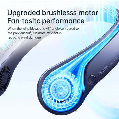 JISULIFE Portable neck fan, bladeless neck fan, 5 speeds, 4000mAh battery operated personal fan, gift for women and men - Dark Blue