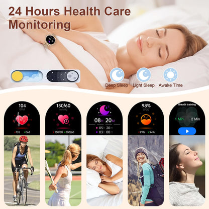 The Fitonyo smartwatch for women with phone function and diamond design features a 1.32" round HD display, call capability, and 120+ sports modes. Compatible with Android and iOS devices.