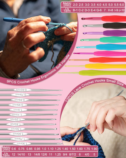 Coopay Crochet Kit for Beginners, 71 Piece Crochet Hook Set with Bag and Yarn, Premium Crochet Set with Knitting Accessories and Yarn, 0.6-6.0 mm Crochet Hooks Set, Complete Beginner Crochet Hook Sets Gifts, Pink