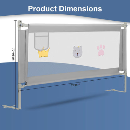 Ikodom bed rail 2X 200cm and 1x 180cm, adjustable height from 70-98cm, bed guardrail, safety rail for kids, easy to assemble baby bed rail.