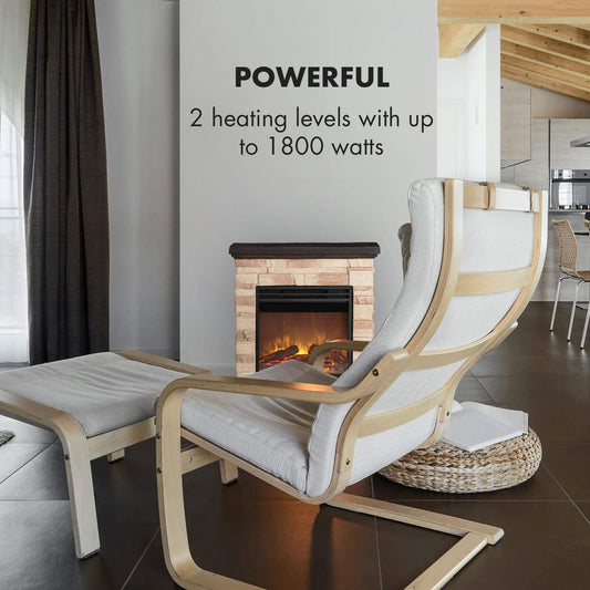 Klarstein Kaprun electric fireplace - electric fireplace with 1800 W power and flame effect, electric fireplace with stone decor, Polystone, including remote control, black-brown