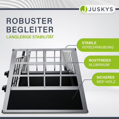 Juskys aluminum dog transport box L-X - 89x70x51 cm - car dog box sturdy & easy to clean - grid doors lockable - aluminum travel box for dogs