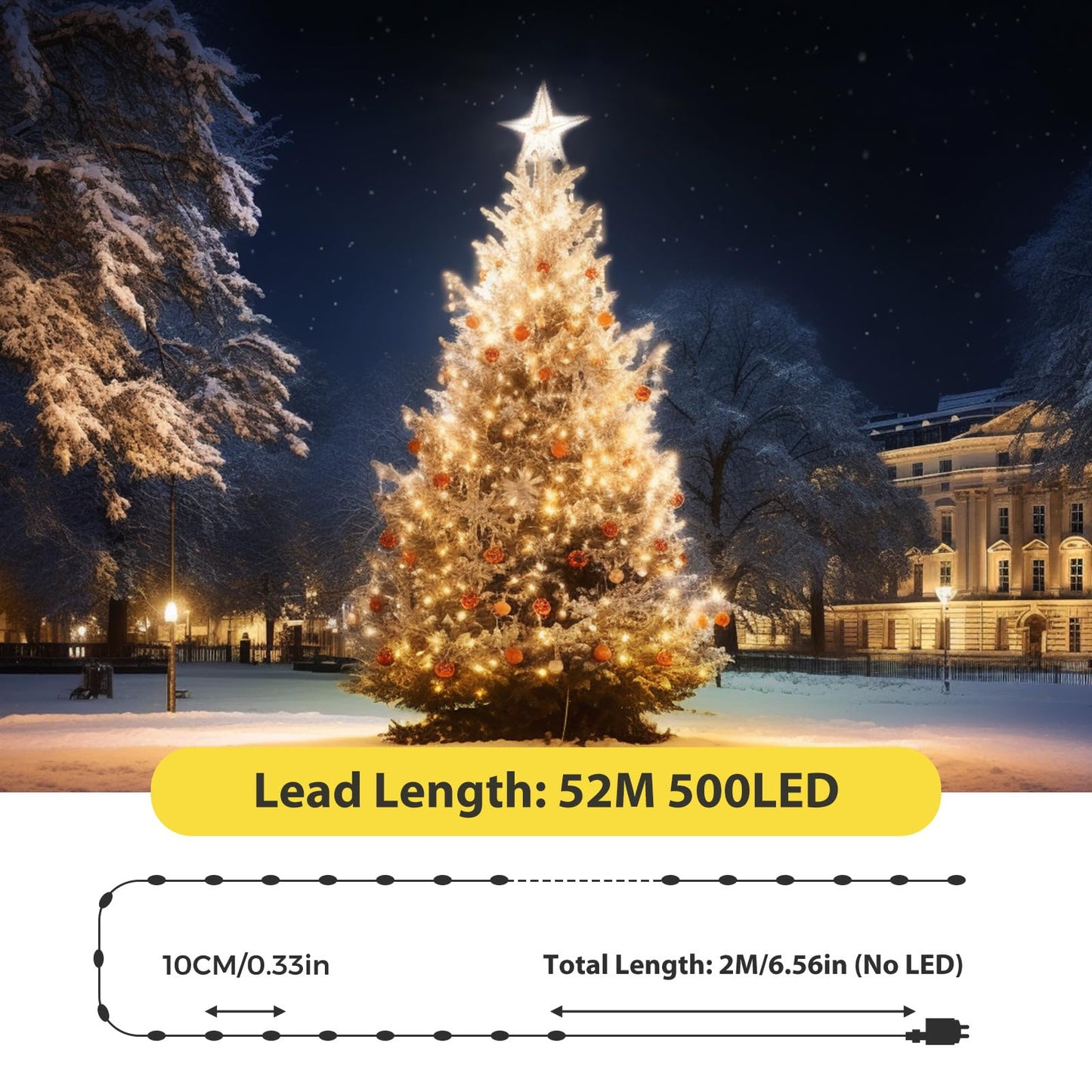 Outdoor string lights 50M, 500LED 8Modes Christmas tree string lights IP67 Weatherproof Sparkling fairy lights for Christmas decoration garden balcony decor room lighting weddings