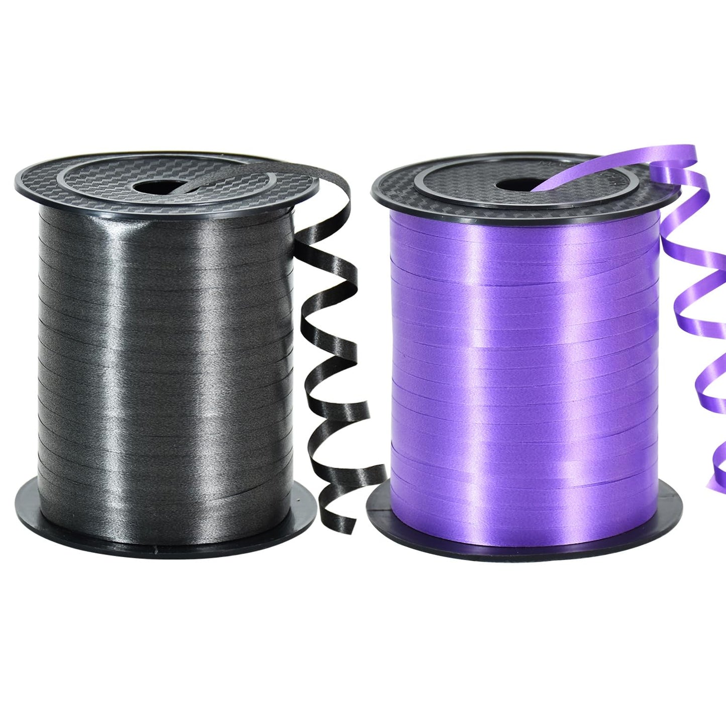 457m of striped ribbon, balloon ribbon for art and craft, decoration, gift wrapping, ribbons and bows for Halloween, Christmas, New Year, birthday, gifts (black and purple)