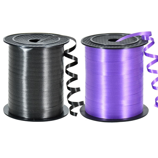457m of striped ribbon, balloon ribbon for art and craft, decoration, gift wrapping, ribbons and bows for Halloween, Christmas, New Year, birthday, gifts (black and purple)
