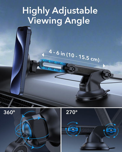 ESR car phone mount for Magsafe, magnetic suction cup dashboard and windshield phone holder for iPhone Air/17/16/15/14/13/12/Google Pixel 10/Samsung/Android, all smartphones.