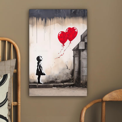 MuchoWow© canvas print 40x60 cm Bedroom Wall Art Living Room Modern Wall Decor Gallery Wall Gift Banksy - Street Pop Art - Art - Girl - Balloons - Heart - Gray