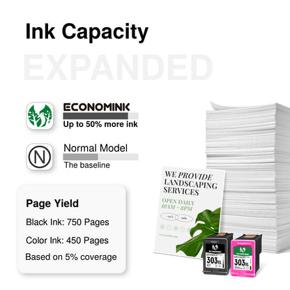 303 ink cartridges multipack, 303 XL black and color compatible for HP 303 printer cartridges, for Envy Photo 7134 7830 6232 6230 7130 6220 6234 7100 7155 7800 7834 7855 7864 (2-pack)