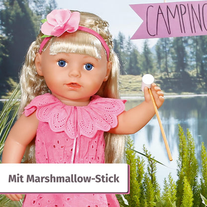 BABY born 832783 Weekend Camping Set - Doll accessories set, doll tent with sleeping bag, campfire with light function, marshmallow stick and soda bottle, Pink