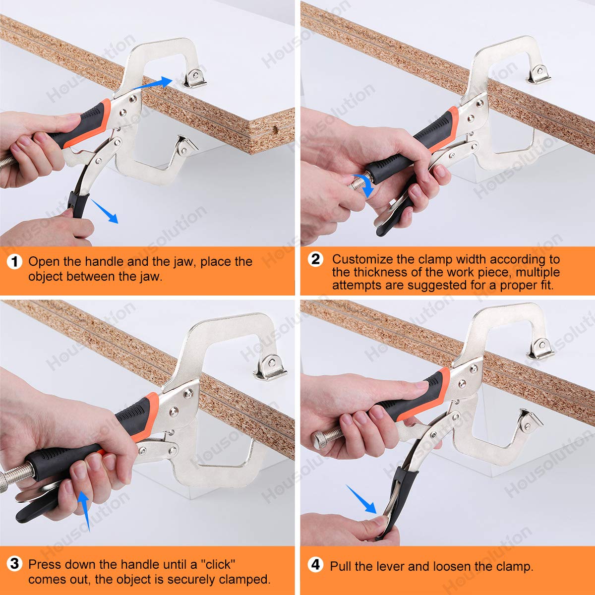 Housolution C-Clamp Set, 3 Pieces Non-Slip Quick Release Clamp Pliers Heavy Duty Vise C Clamp with Swivel Pads Swivel Screws for Cabinets Welding Fast Easy Assembly, Black