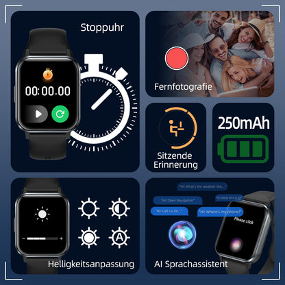 Guardian Smartwatch for women and men with phone function, 1.83’’ fitness band smartwatch with 100+ sport modes, heart rate monitor, SpO2 monitor, sleep tracker, step counter, stopwatch for iOS Android.
