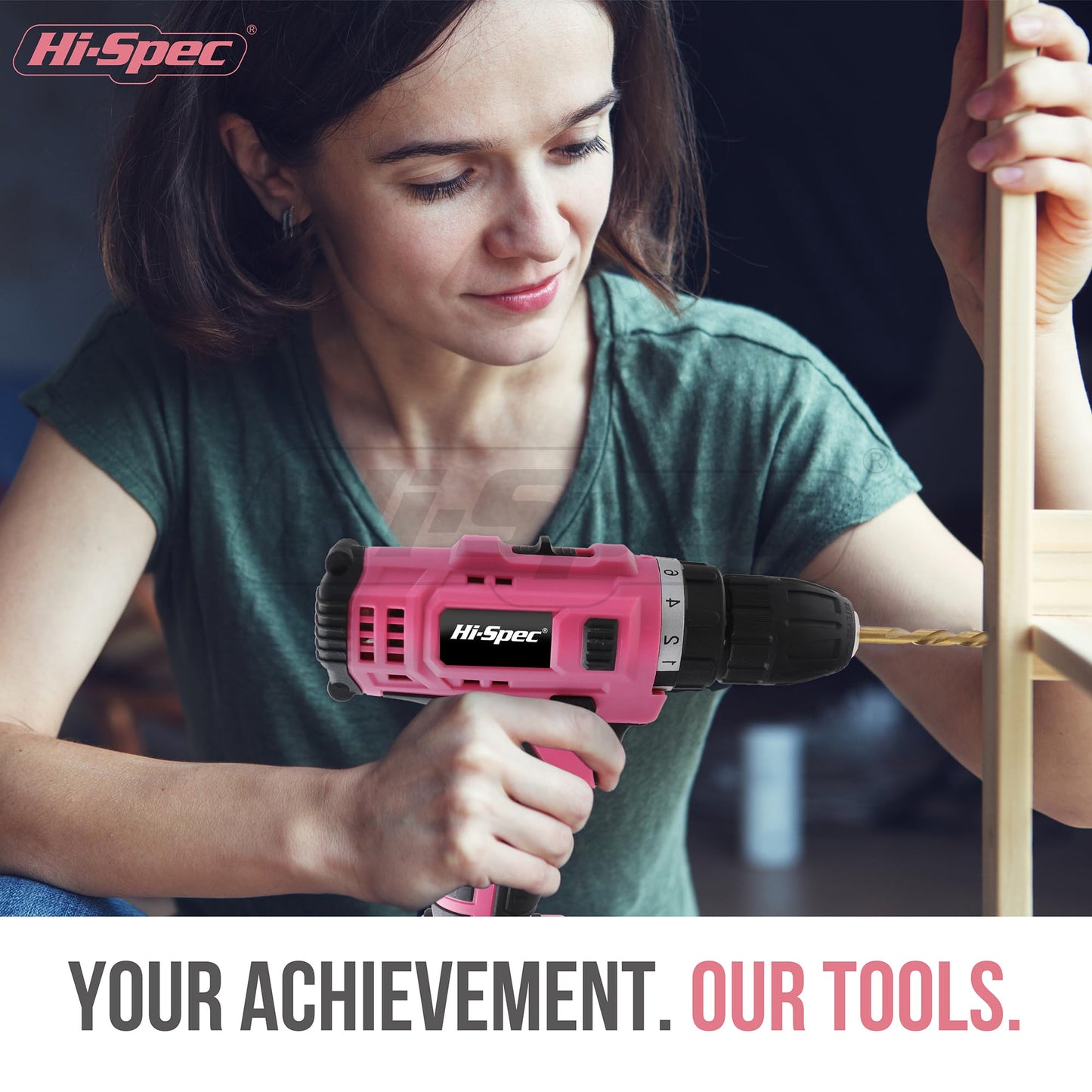 Hi-Spec 30-piece women's tool kit with 12V pink cordless drill, hammer, and screwdrivers - tool set for household, garden, & hobby.