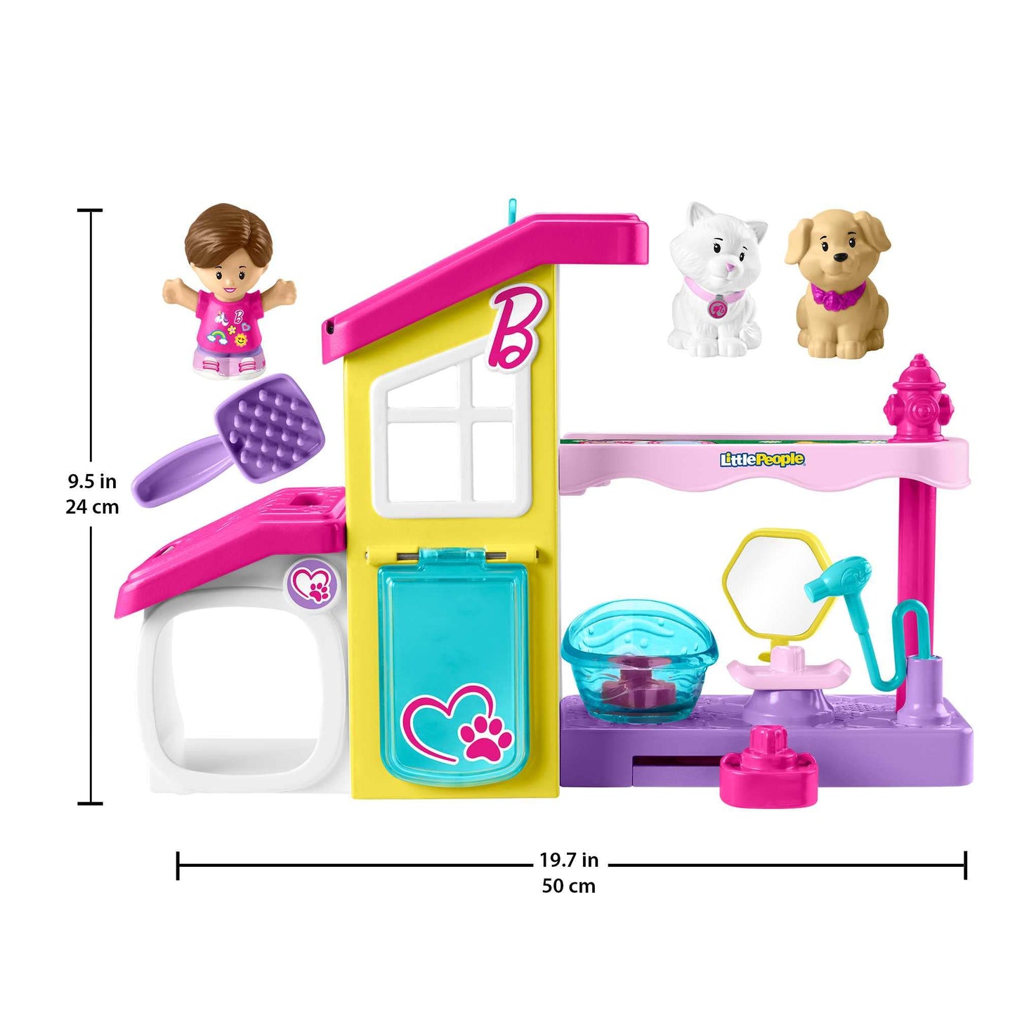 Fisher-Price Little People Barbie Toddler Playset and Animal Station with Spa and musical sounds, 4 pieces for kids ages 18 months and up, HJW76
