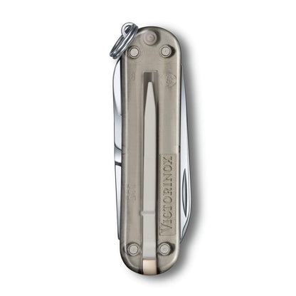 Victorinox Swiss Army Knife, Small, Classic SD, Multitool, Gift, 7 Functions, Blade, Nail File, Gray Transparent