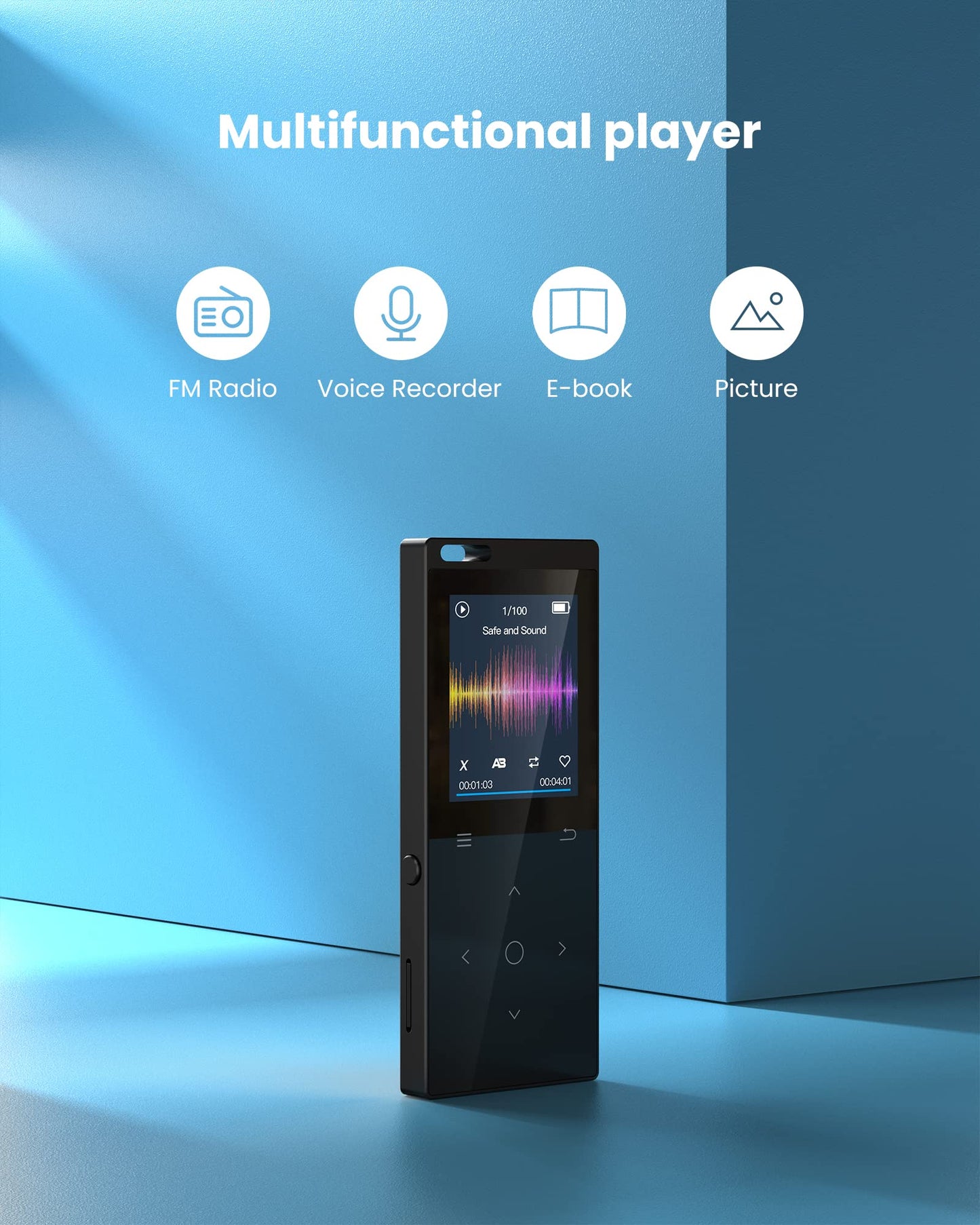 128GB MP3 Player Bluetooth 5.2, DODOSOUL MP3 Player with Headphones, FM Radio, Voice Recorder, Mini Design, HiFi Sound, E-Book Reader, Photo Album, Ideal for Sports, Speaker