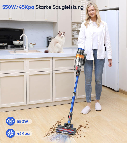 MIBODE Cordless Vacuum Cleaner, 45000Pa/550W/70Mins with Smart Display, Automatic mode & Anti-Tangle Brush for Carpet, Hard Floor, and Pet Hair.