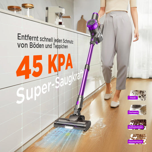 Suafsu Cordless Vacuum Cleaner 45000Pa 550W Handheld Vacuum - Up to 65 Min Runtime with LED Display and Anti Tangle Brush For Pet Hair Hard Floors Carpet