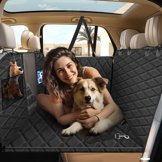 Vinstatin car backseat with hard bottom, dog blanket widened, car seat cover waterproof scratch-resistant nonslip, car seat for dogs backseat with safety belt.