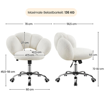 Yaheetech Cloud-shaped Office Chair Ergonomic Desk Chair with up to 136kg Capacity Adjustable Height Computer Chair for Bedroom Office Living Room White
