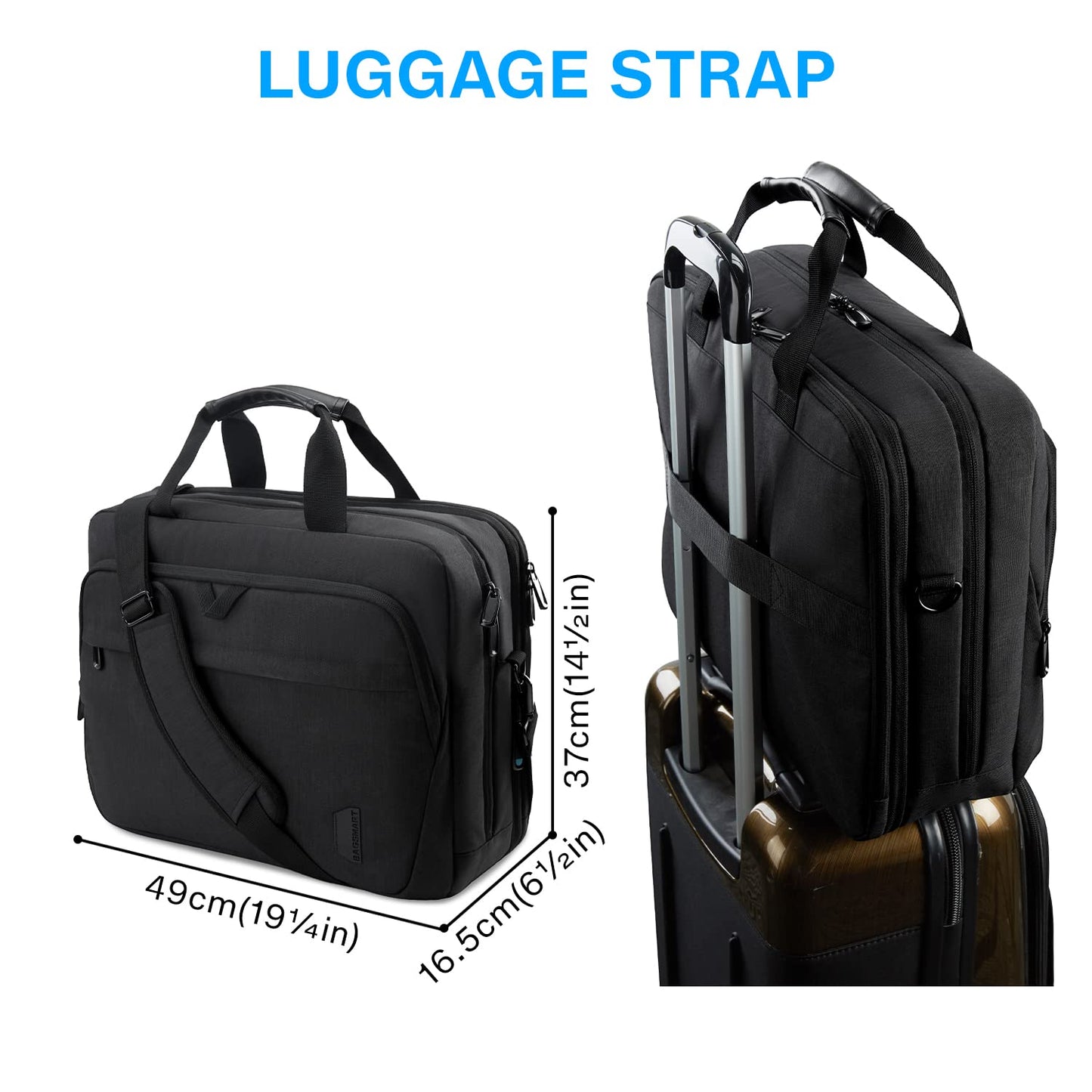 Bagsmart 17.3-inch laptop bag, expandable briefcase, computer bag for men and women, laptop shoulder bag, work bag, business trips, office, lockable (Black-17.3 inches)