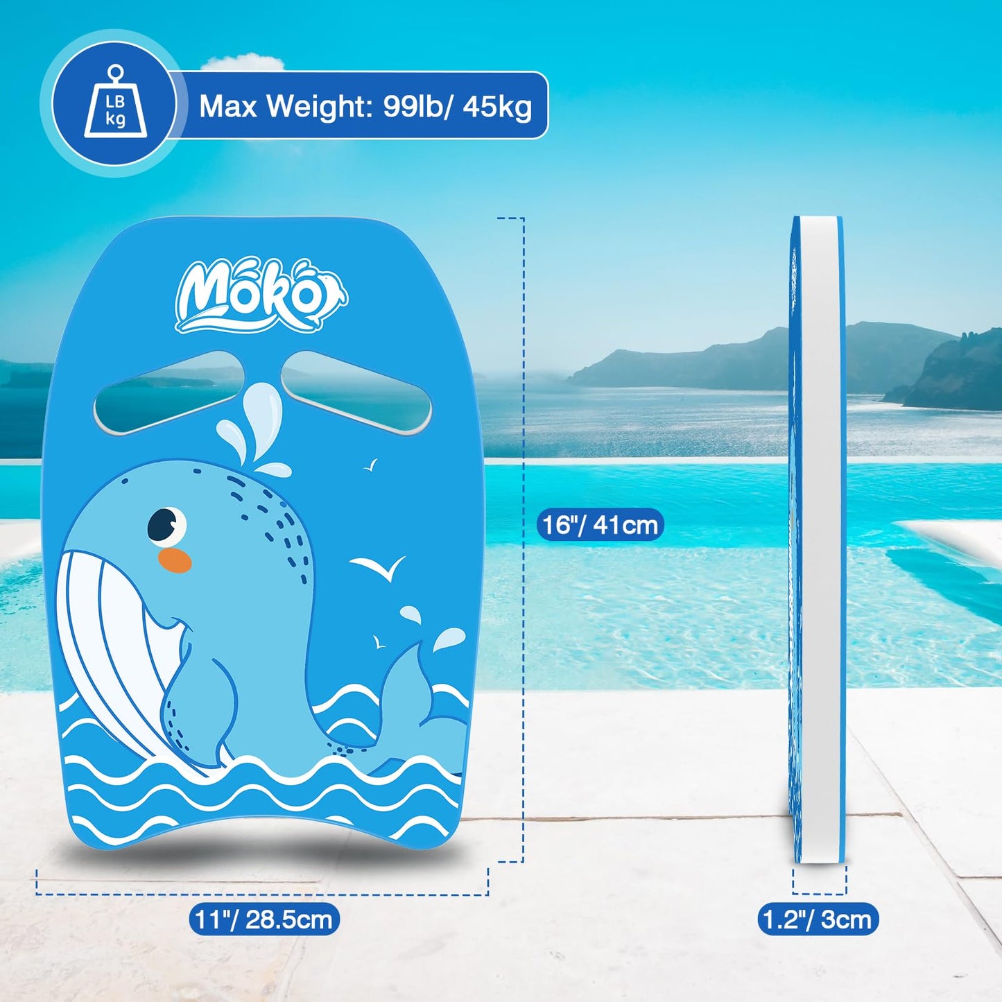 MoKo Kids Swim Board, Swimming Kickboard Training Equipment with Handles Cartoon Swim Float Swimming Training Gear Swim Board for Boys Girls - Blue Whale