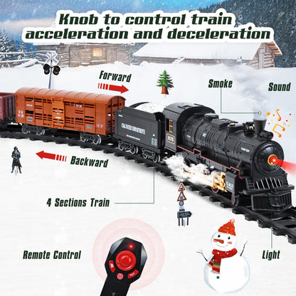 Ulikey Electric Train Set for Kids, Electric Train Toy with Sounds and Light, Steam Locomotive Train with Smoke, Rechargeable Classic Remote Control Trains for Boys 4 5 6 7 8 9 10
