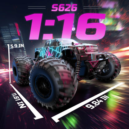 DEERC 1:16 Remote Control Car, Glow-in-the-Dark Spider Design RC Car, up to 15 km/h, 30 minutes playtime, All-Terrain 2.4GhZ Monster Spider Truck - Gift for Kids aged 6 7 8 9 years.