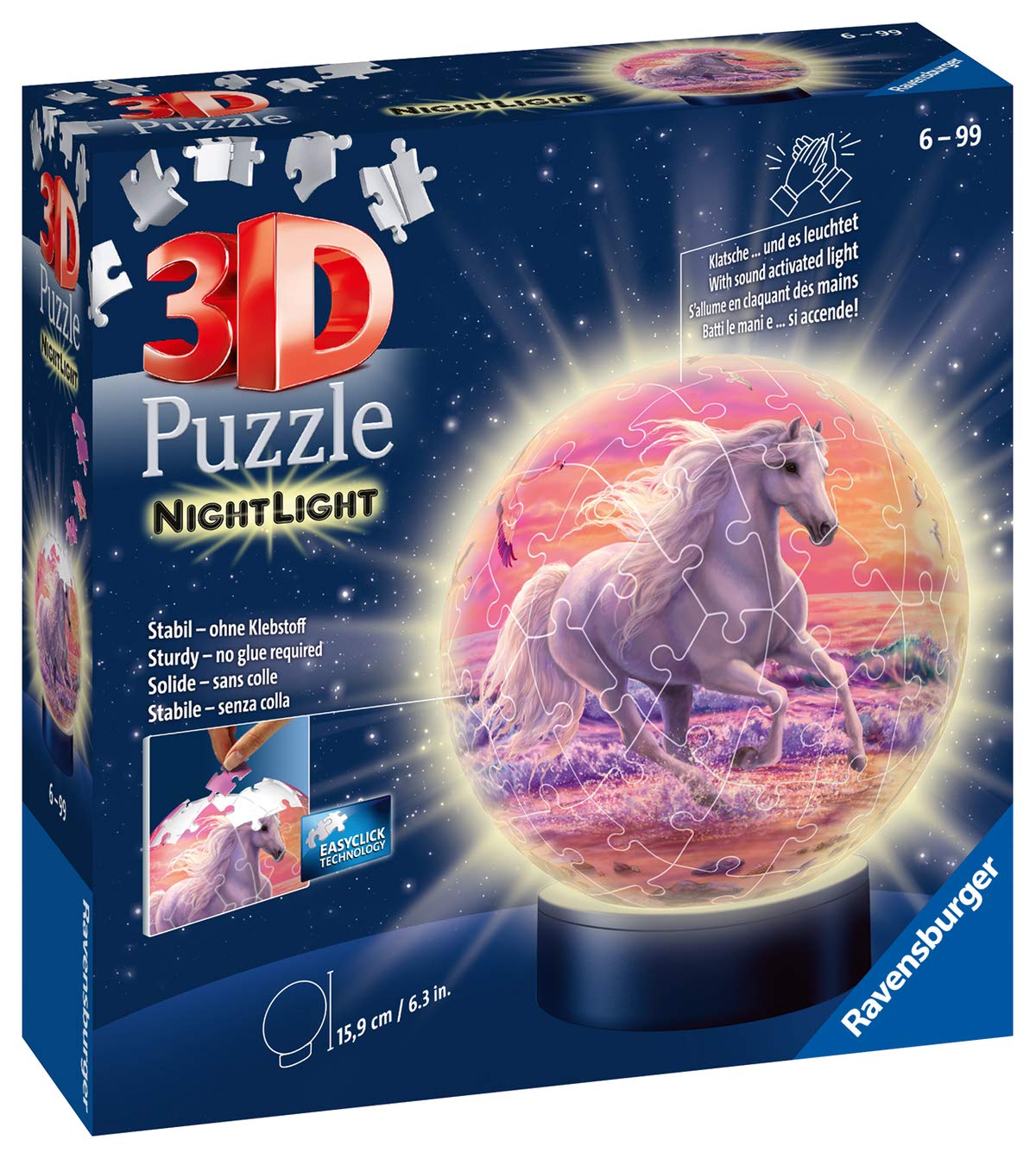 Ravensburger 3D Puzzle 11843 - Nightlight Puzzle-Ball Horses at the Beach - 72 pieces - for ages 6 & up / 3D Puzzle 11842 - Nightlight Puzzle-Ball Paw Patrol - 72 pieces - for ages 6 & up