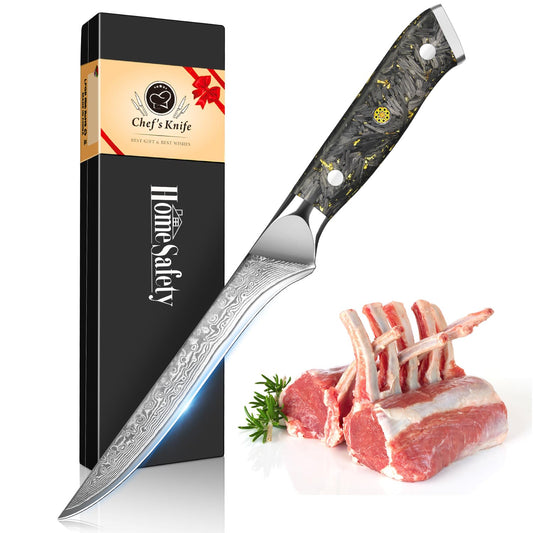 Home Safety Damascus Boning Knife - Damascus Fillet Knife I Extra Sharp 5.7" Blade Made of 67 Layers VG-10 Damascus Steel I Hand-Forged Fish Knife, Gift Box