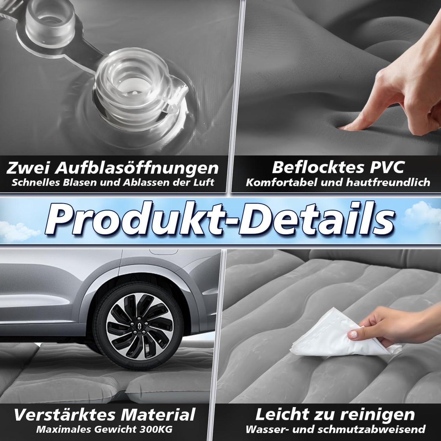 FORMIZON SUV Inflatable Mattress, 180 * 140cm Car Air Mattress, Inflatable Trunk Mattress with Air Pump and 2 Pillows, Portable Double-Sided Thicker Car Bed for Travel Camping Outdoor