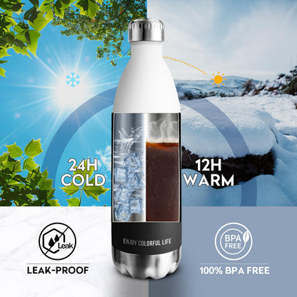 KollyKolla 1L thermos bottle, stainless steel water bottle suitable for carbonation, BPA-free thermos flask, vacuum insulated water bottle for fitness, school, outdoor, sports, gym.