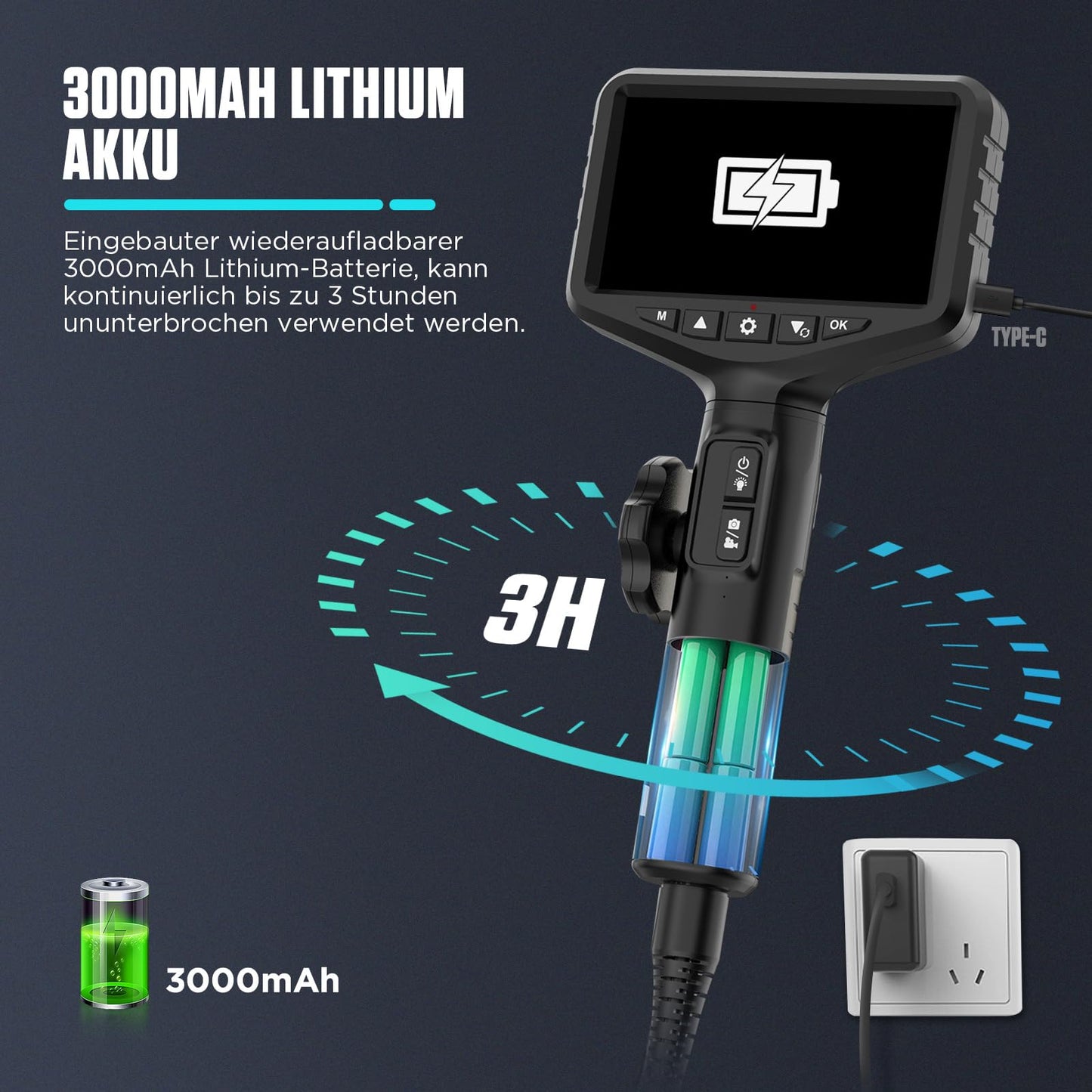 KAISAL 210° bidirectional rotatable endoscope camera 6.35mm ultra-thin endoscope camera with adjustable light 5 inch 1080 HD screen inspection camera endoscope camera IP67 waterproof pipe camera