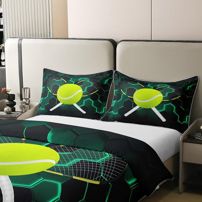 Richhome 135x200 duvet cover Tennis Sports 100% pure bedding set Tennis racket Green games bedding set Neon Honeycomb Hexagon comforter cover for room