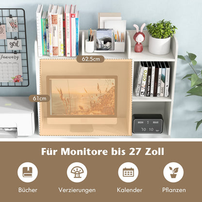 COSTWAY Desk Shelf, Table Shelf with 4 Shelves and Open Compartment, Storage System, Multi-Purpose Desk Organizer for Desk, 94 x 25 x 74 cm (White)