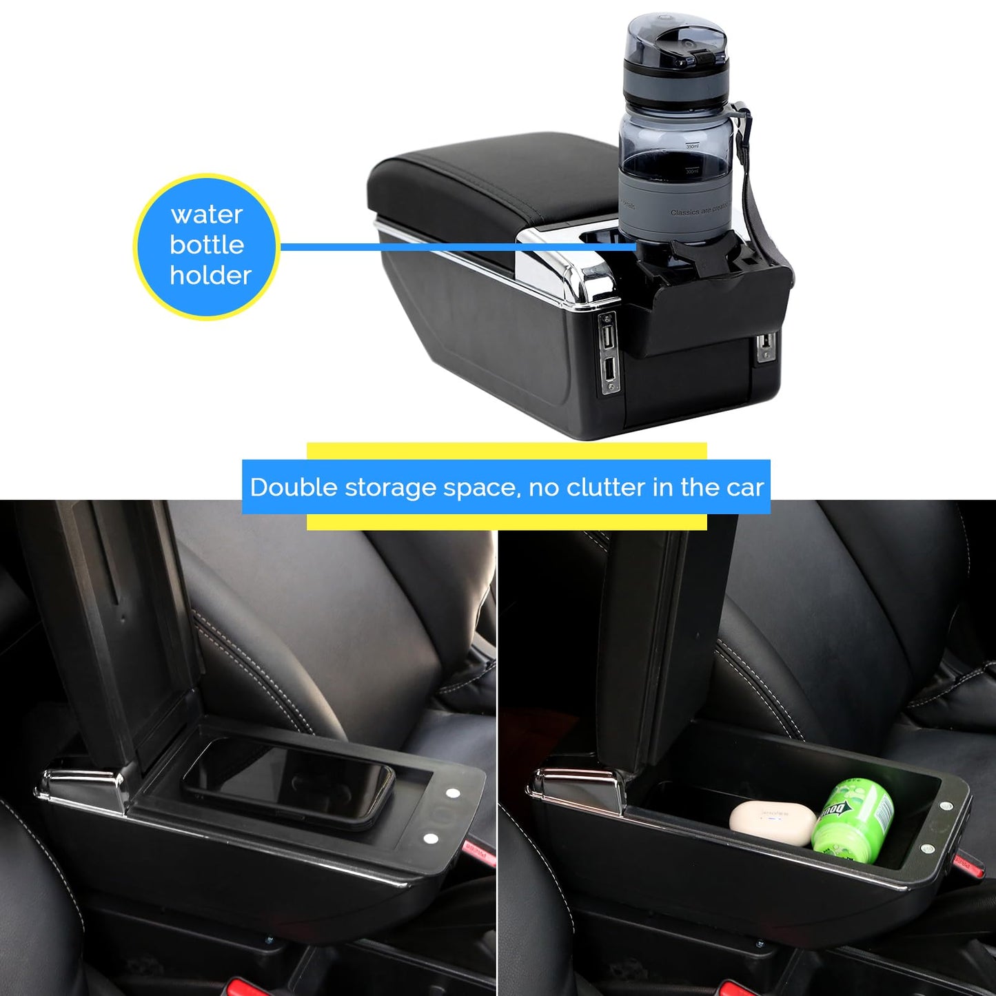YJYWZH armrest compatible with Fiat 500 center console storage box Rotatable with drink holder Double layer retrofit parts