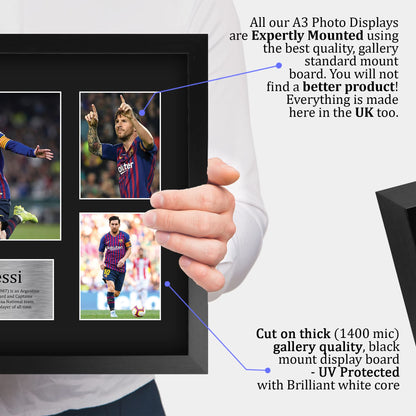 HWC Trading Lionel Messi A3 Framed Signed Printed Autograph Picture Print Photo Display Gift For Barcelona Football Fans