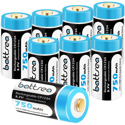 Battsea 123A rechargeable lithium battery 8 pack 750mAh with quick charger 123 for Compatible with Arlo camera VMC3030 VMK3200 VMS3330 VMS3330 VMS3330 flashlights microphone smoke detector