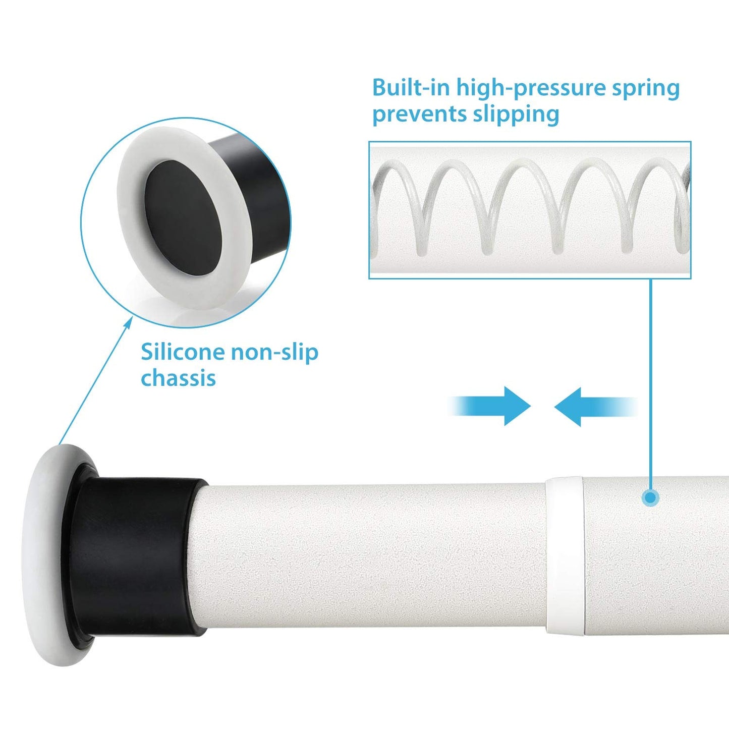 KINLO 210-260cm telescopic shower curtain rod without drilling in beige. Adjustable stainless steel rod for curtains in shower and bathtub.