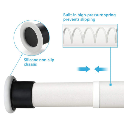 KINLO 210-260cm telescopic shower curtain rod without drilling in beige. Adjustable stainless steel rod for curtains in shower and bathtub.