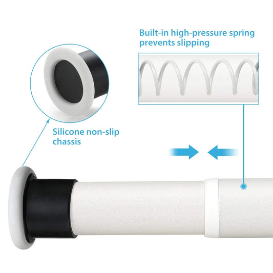KINLO 210-260cm telescopic shower curtain rod without drilling in beige. Adjustable stainless steel rod for curtains in shower and bathtub.