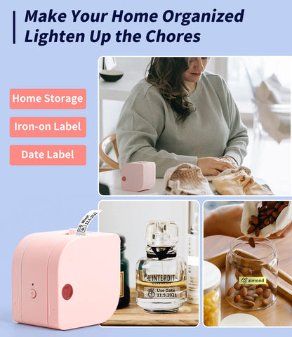 Phomemo P12 Mini Bluetooth Labeling Machine, self-adhesive label maker compatible with iOS & Android phones. Thermal label printer for home and office use - Pink.