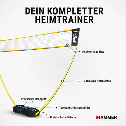 HAMMER 3 in 1 Net Set for Volleyball, Badminton & Tennis, fun for all ages, with carrying case/post stand, easy setup, quick to store and easy to transport.