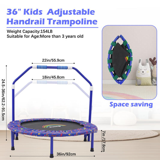 Trampoline for Kids|Approx. 91 cm diameter|Foldable rebounder for mini trampoline with foam handle, safety pads, and durable cover for indoor and outdoor use|Trampoline for jumping fitness (Blue)